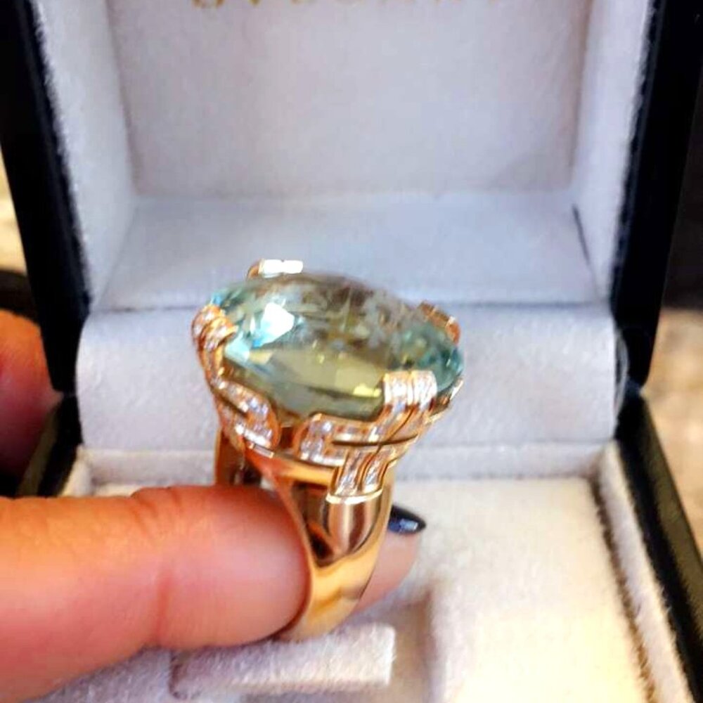 Parentesi Cocktail Big Pink Gold Cocktail ring with Green Quartz and Diamonds